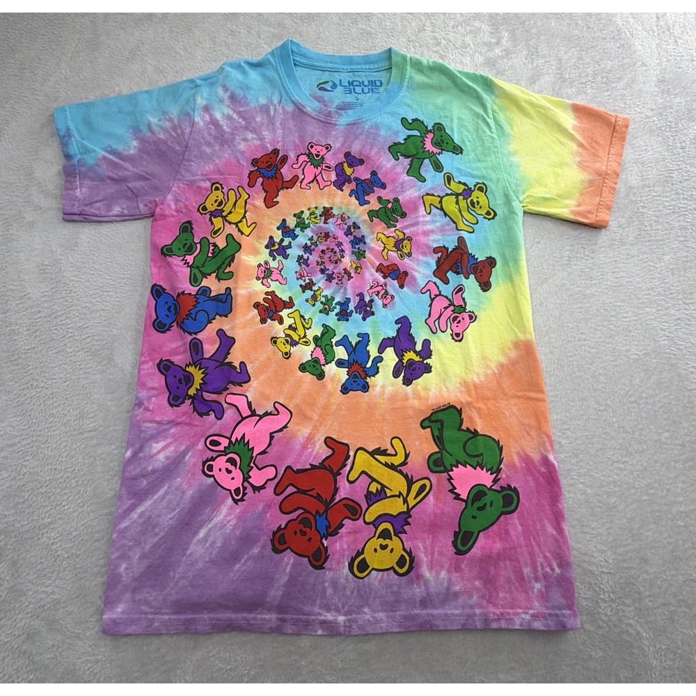 Vintage 90's Liquid Blue Grateful Dead Spiral Dancing Bears Tie Dye T-Shirt Sz S